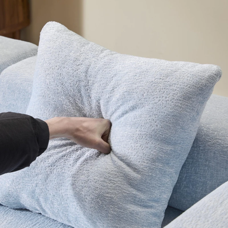 Foldable Sofa Bed Convertible Floor Sofa with Pillow Back Support and Armrest, Compressed Sofa Lounge Sleeper with Chenille Fabric, 77'' L x 37.5'' W x 23.5'' H, Light Blue