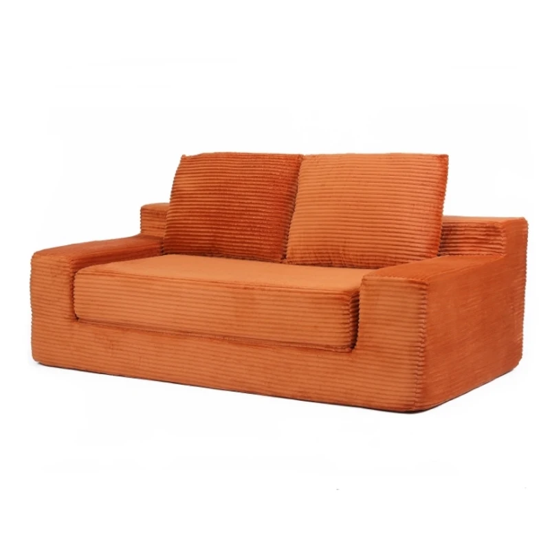 Convertible Sofa Bed Modern Loveseat with Reversible Cushion and Pillows, Compressed Sofa Corduroy Couch for Apartments, 71.5" L x 40.5" W x 25.5" H, Orange