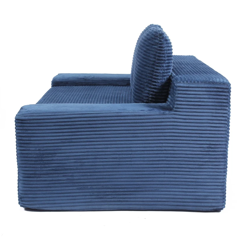 Modern Loveseat Sofa Bed with Reversible Cushion and Pillows, Corduroy Couch for Living Room, 71.5" L x 40.5" W x 25.5" H, Dark Blue