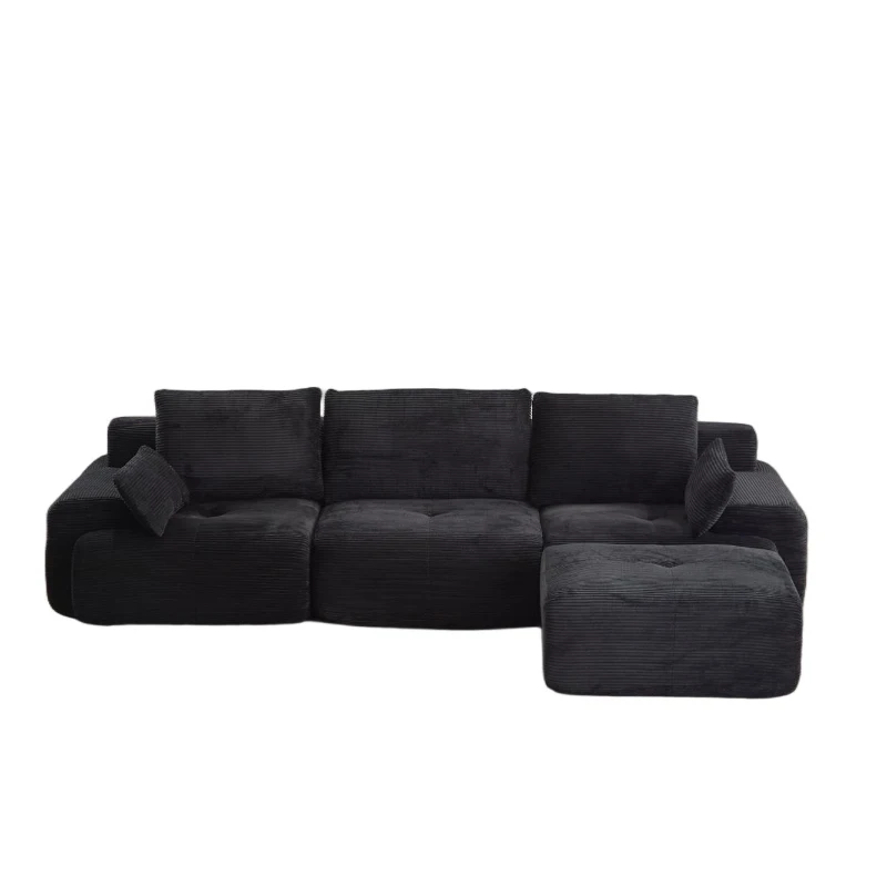 Compressed Sofa Modern Memory Foam Sectional, Pet-Friendly Corduroy Couch, Extra Deep Loveseat for Apartments, 120" L x 71" W x 28.5" H, Black