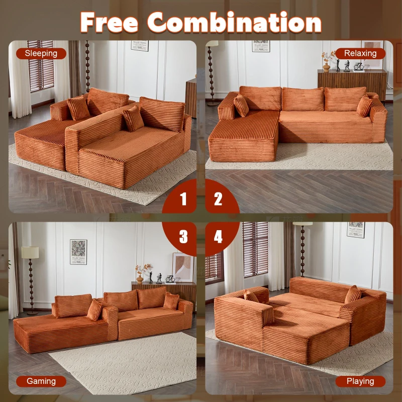 Compressed Sofa Minimalist Sectional with Comfy Chaise, Modular L Shape Sectional Couches for Living Rooms, 110'' L x 70.5'' W x 23.5'' H, Brown