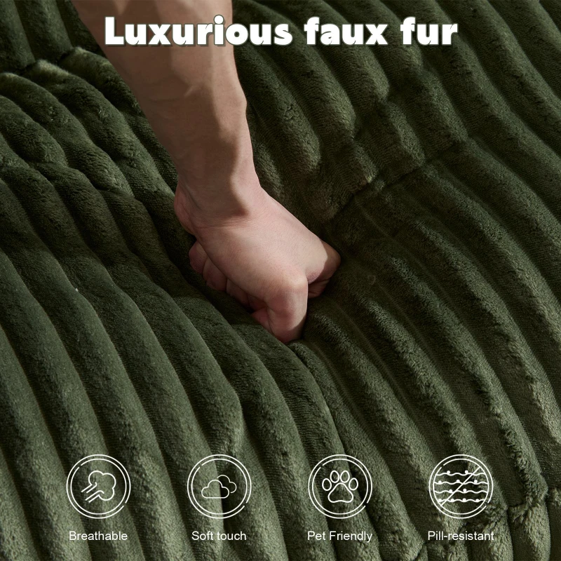 Deep Seat Sofa Double Chaise Lounge Chair with Corduroy Fabric, Compressed Sofa Sectional Loveseat for Apartments, 82.5'' L x 57'' W x 23.5'' H, Green