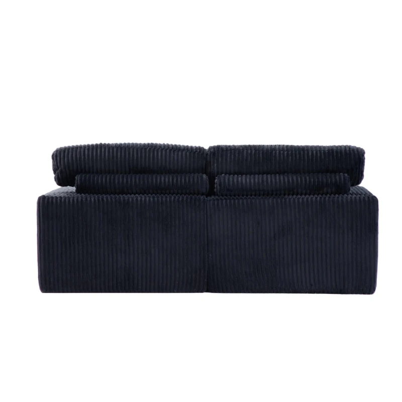 Double Chaise Lounge Chair with Deep Seat and Corduroy Fabric, Sectional Love-seat Perfect for Apartments, 82.5'' L x 57'' W x 23.5'' H, Black
