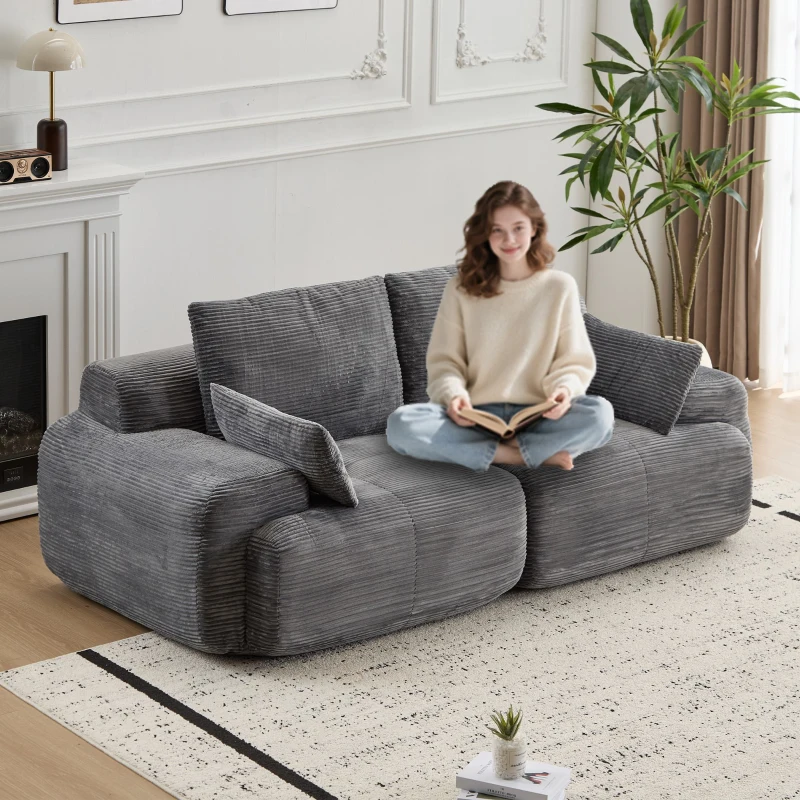 Compressed Sofa 2-Seater Modern Memory Foam Sofa with Pet-Friendly Corduroy Fabric, Two Seater Couch Sectional for Living Room, 84" L x 41" W x 28.5" H, Grey