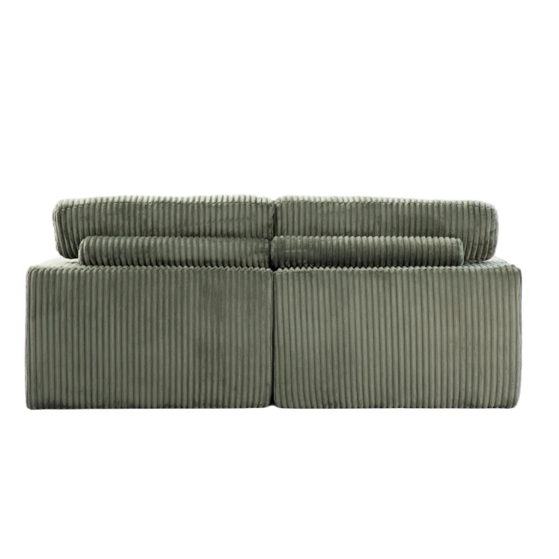 Deep Seat Sofa Double Chaise Lounge Chair with Corduroy Fabric, Compressed Sofa Sectional Loveseat for Apartments, 82.5'' L x 57'' W x 23.5'' H, Green