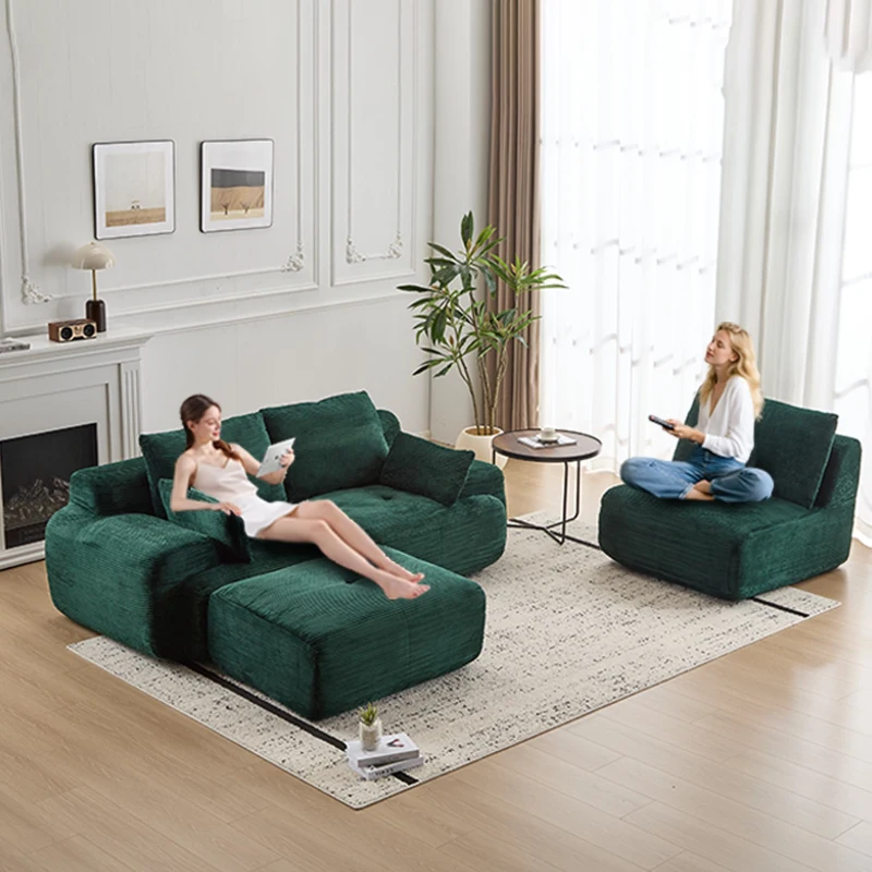 Compressed Sofa Modern Memory Foam Sectional, Pet-Friendly Corduroy Couch, Extra Deep Loveseat for Apartments, 120" L x 71" W x 28.5" H, Green