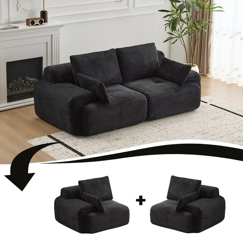 Compressed Sofa 2-Seater Modern Memory Foam Sofa with Pet-Friendly Corduroy Fabric, Two Seater Couch Sectional for Living Room, 84" L x 41" W x 28.5" H, Black