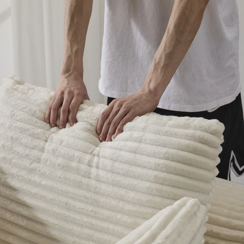 Compressed Sofa Oversized Chaise Lounge Chair with 3 Throw Pillows and Wide Armrest, Modular Sofas for Small Spaces Sleeper Sofa Daybed with Corduroy Fabric, 66'' L x 47'' W x 24'' H, White