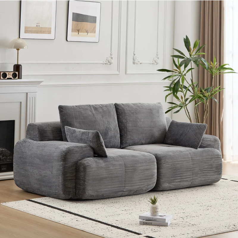 2-Seater Modern Memory Foam Sofa with Pet-Friendly Corduroy Fabric, Large Sectional Couch for Living Room, 84" L x 41" W x 28.5" H, Grey