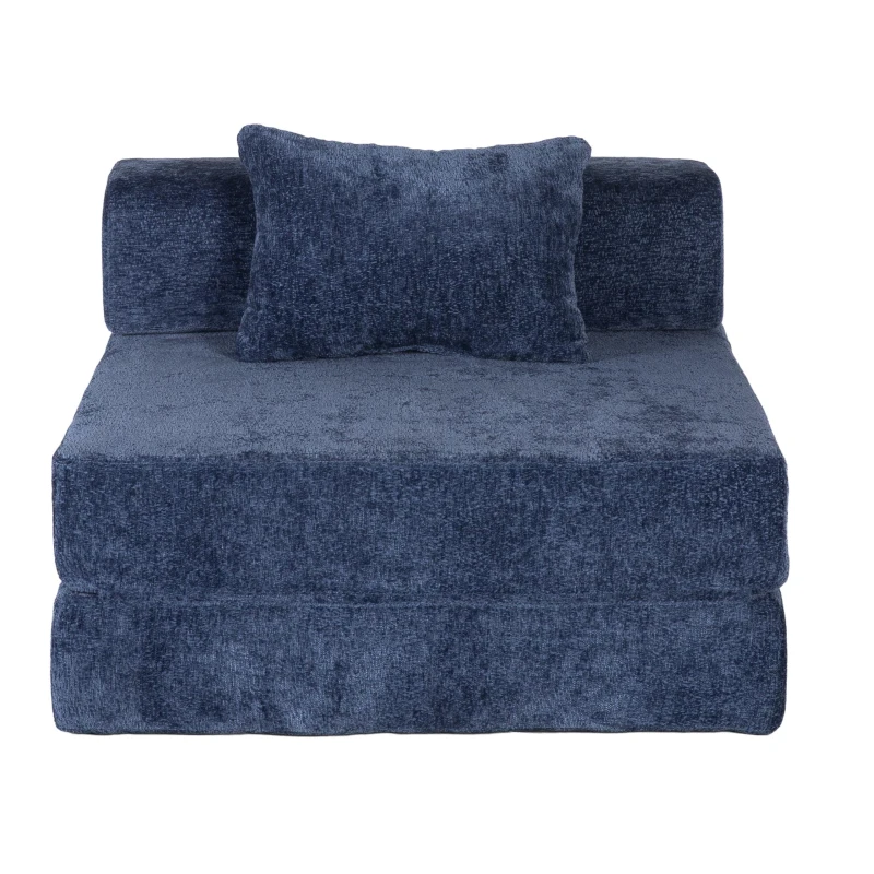 Compressed Sofa Convertible Floor Sofa Bed with Fixed-Shape Frame, Chenille Fabric, Modular Sofas for Small Spaces Single Chaise Longue for Apartments, 39.5" L x 39.5" W x 25" H, Dark Blue
