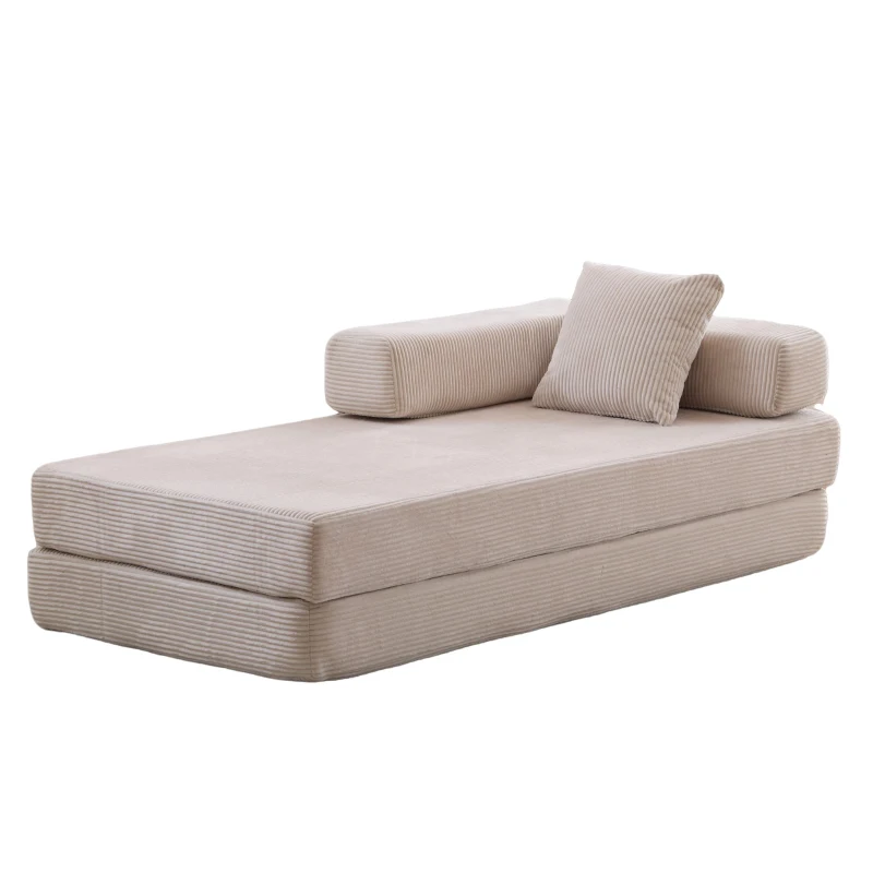 Apartment Sofa Convertible Floor Sofa Bed with Pillow Back Support and Armrest, Compressed Sofa Lounge Sleeper with Corduroy Fabric, 77'' L x 37.5'' W x 23.5'' H, Light Grey