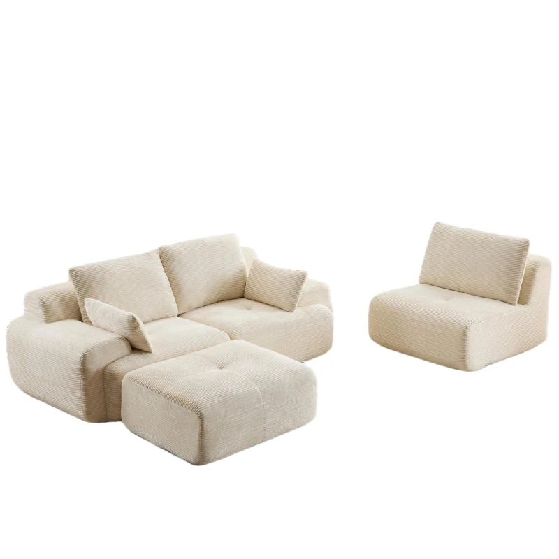 Compressed Sofa Modern Memory Foam Sectional, Pet-Friendly Corduroy Couch, Extra Deep Loveseat for Living Room, 120" L x 71" W x 28.5" H, Beige