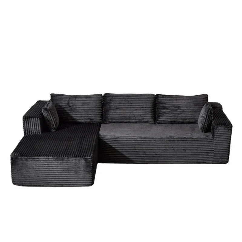 Compressed Sofa Minimalist Sectional with Comfy Chaise, Modular Oversized Sofa for Living Rooms, 110'' L x 70.5'' W x 23.5'' H, Black