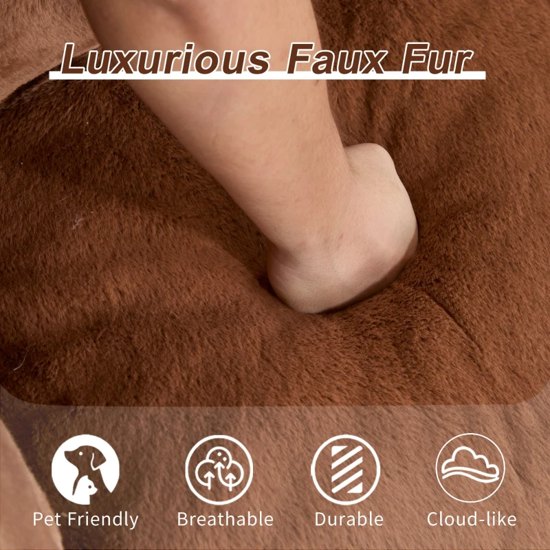 Bean Bag Sofa with High-Density Foam and Faux Fur Fabric, Compressed Sofa Oversized Fluffy Loveseat for Adults, 75" L x 42.5" W x 28.5" H, Brown