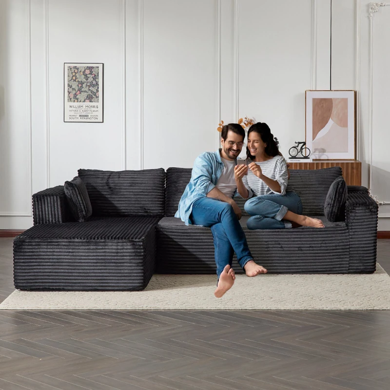 Compressed Sofa Minimalist Sectional with Comfy Chaise, Modular Oversized Sofa for Living Rooms, 110'' L x 70.5'' W x 23.5'' H, Black