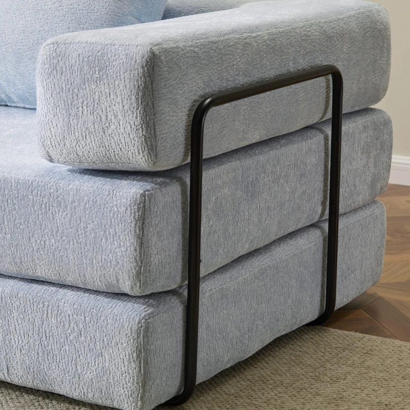 Foldable Sofa Bed Convertible Floor Sofa with Pillow Back Support and Armrest, Compressed Sofa Lounge Sleeper with Chenille Fabric, 77'' L x 37.5'' W x 23.5'' H, Light Blue