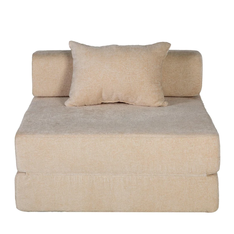 Compressed Sofa Single Seater Modular Sectional with Chenille Fabric, Modular Sofas for Small Spaces Convertible Floor Sofa Bed, 39.5" L x 39.5" W x 25" H, Beige