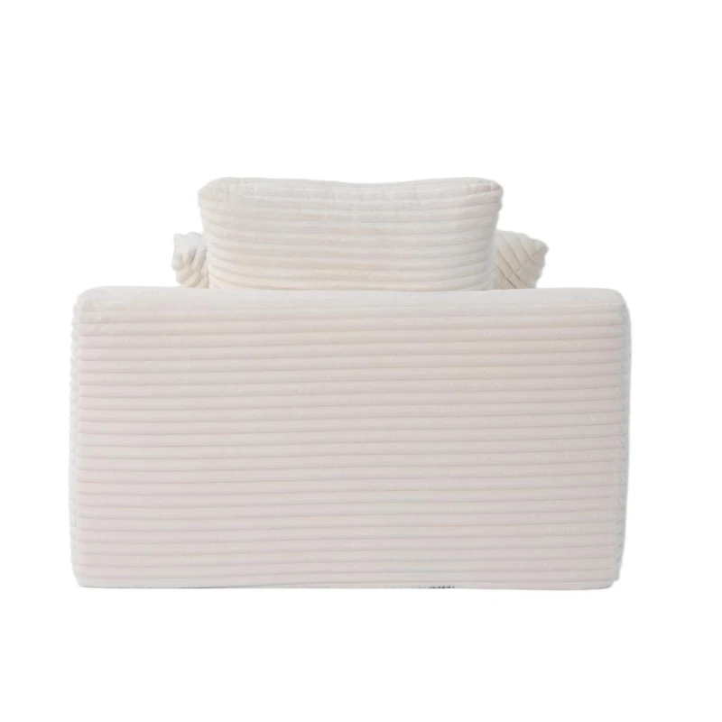 Compressed Sofa Oversized Chaise Lounge Chair with 3 Throw Pillows and Wide Armrest, Modular Sofas for Small Spaces Sleeper Sofa Daybed with Corduroy Fabric, 66'' L x 47'' W x 24'' H, White