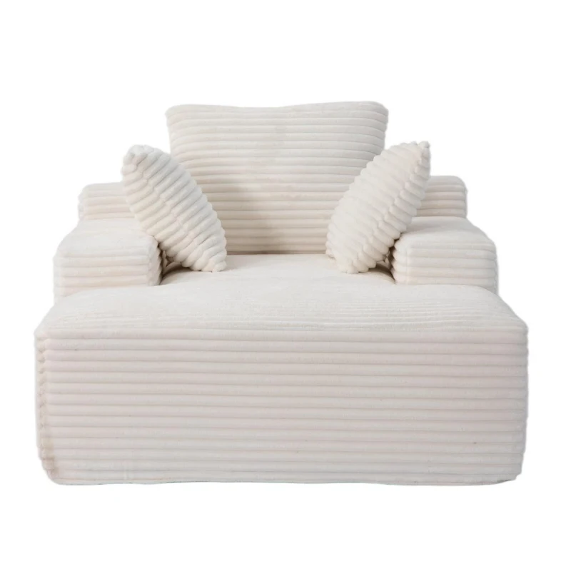 Compressed Sofa Oversized Chaise Lounge Chair with 3 Throw Pillows and Wide Armrest, Modular Sofas for Small Spaces Sleeper Sofa Daybed with Corduroy Fabric, 66'' L x 47'' W x 24'' H, White