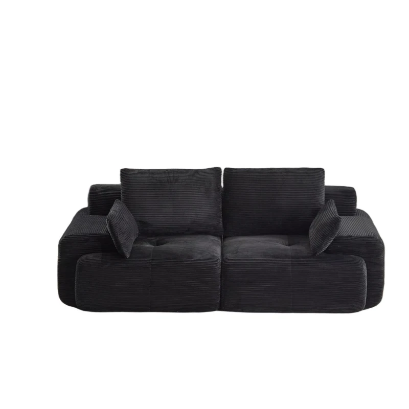 Compressed Sofa 2-Seater Modern Memory Foam Sofa with Pet-Friendly Corduroy Fabric, Two Seater Couch Sectional for Living Room, 84" L x 41" W x 28.5" H, Black