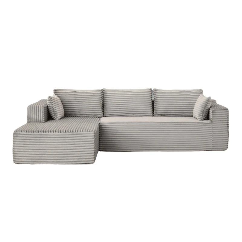 Compressed Sofa Minimalist Sectional with Comfy Chaise, Modular L Shape Sectional Couches for Living Rooms, 110'' L x 70.5'' W x 23.5'' H, Grey