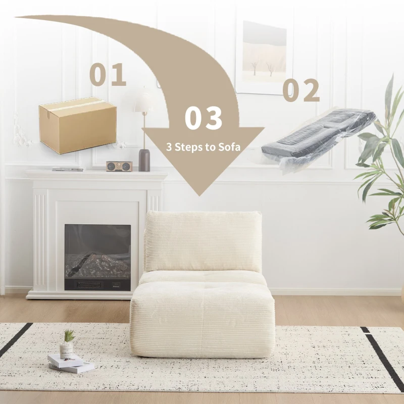 Compressed Sofa Modern Memory Foam Sectional with Pet-Friendly Corduroy Fabric, Modular Sofas for Small Spaces Single Chaise Longue for Living Room, 71" L x 36" W x 28.5" H, Beige