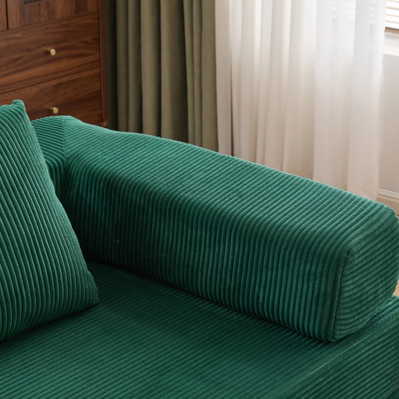 Apartment Sofa Convertible Floor Sofa Bed with Pillow Back Support and Armrest, Compressed Sofa Lounge Sleeper with Corduroy Fabric, 77'' L x 37.5'' W x 23.5'' H, Dark Green