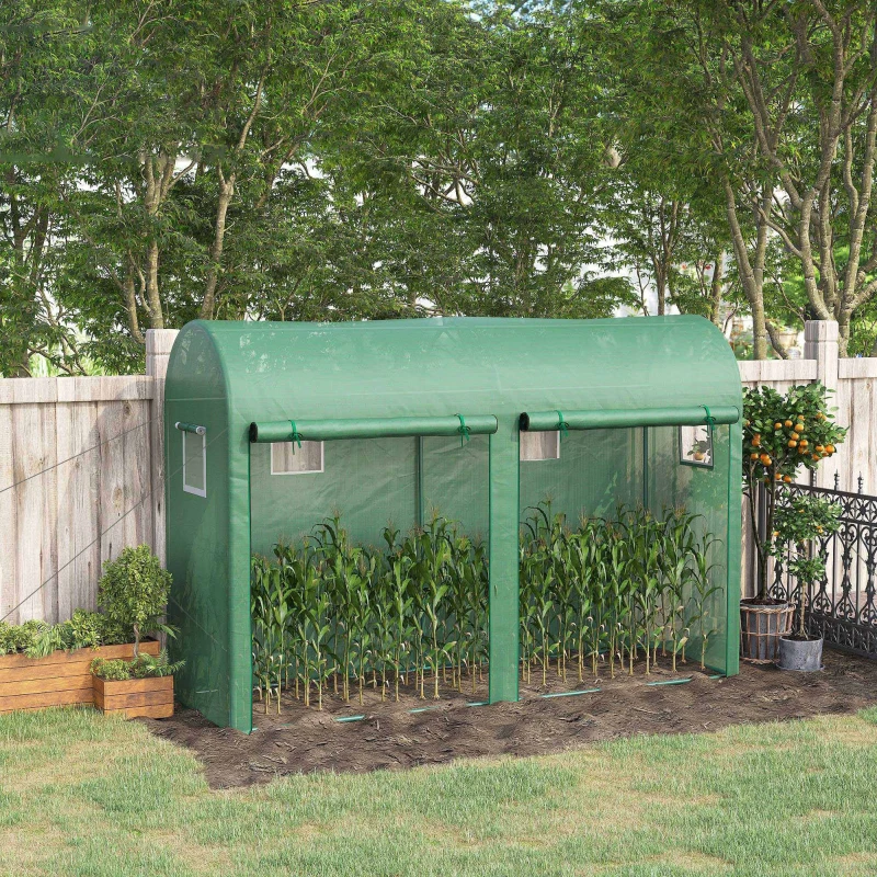 Outsunny Outdoor Garden Greenhouse, Steel Greenhouse tent with 2 Doors and 4 Windows for Backyard, Patio, 9.8'x3.3'x6.6', Green