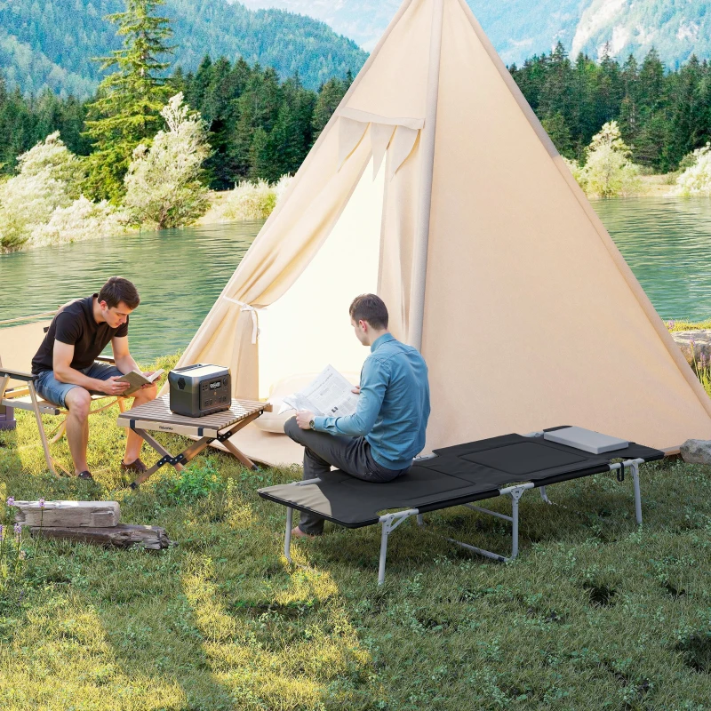Outsunny Folding Camping Cot Sleeping Beds for adults Office Outdoor Hiking Portable, Black