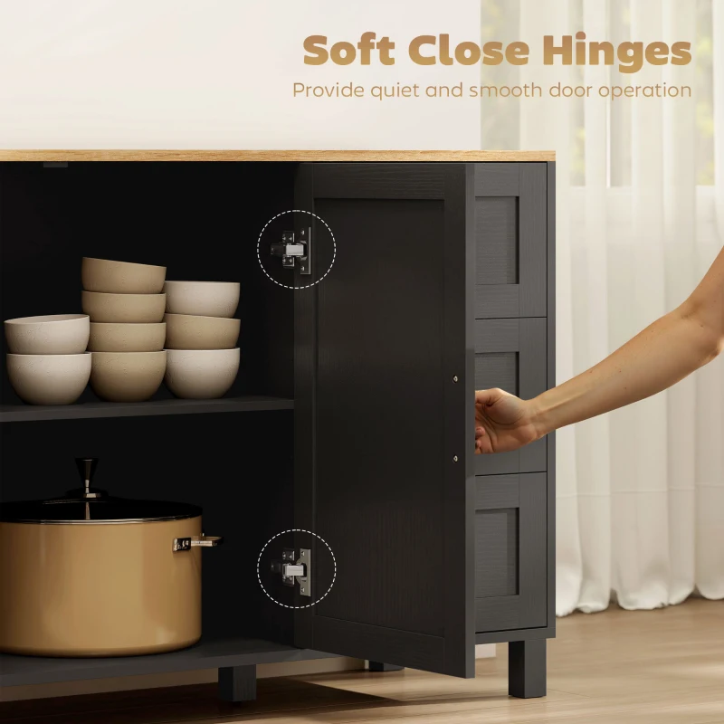 HOMCOM Buffet Cabinet with Soft-Close Doors, Modern Sideboard with 3 Drawers for Living Room, Kitchen, Dining Room, Black
