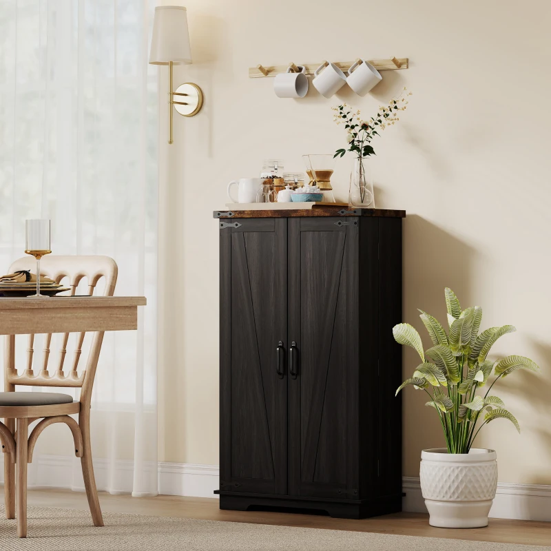 HOMCOM Farmhouse Kitchen Pantry Storage Cabinet, Kitchen Pantry Cabinet with Doors and Adjustable Shelves, Black