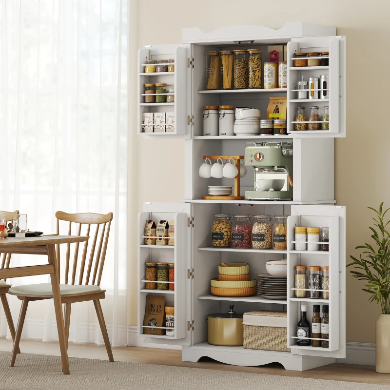 HOMCOM 73" Kitchen Pantry Cabinet, Freestanding Kitchen Hutch with 12 Door Shelves, Adjustable Shelves, Microwave Stand, White