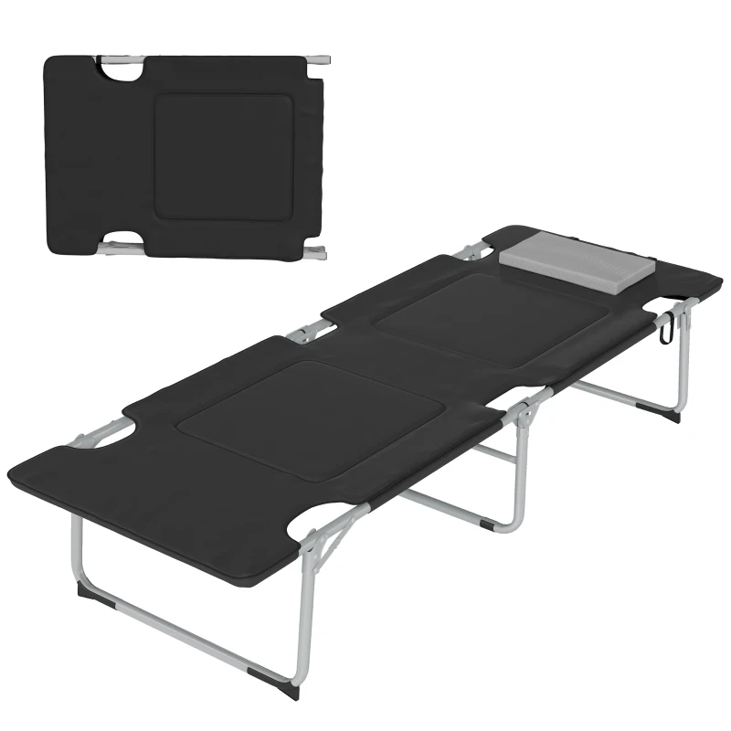 Outsunny Folding Camping Cot Sleeping Beds for adults Office Outdoor Hiking Portable, Black