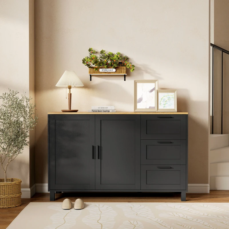 HOMCOM Buffet Cabinet with Soft-Close Doors, Modern Sideboard with 3 Drawers for Living Room, Kitchen, Dining Room, Black