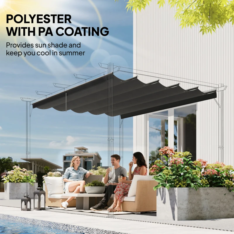 Outsunny 8.2' x 8.4' Retractable Pergola Canopy Replacement for 10' x 10' Frame, Cover Replacement (Cover Top Only), Dark Grey