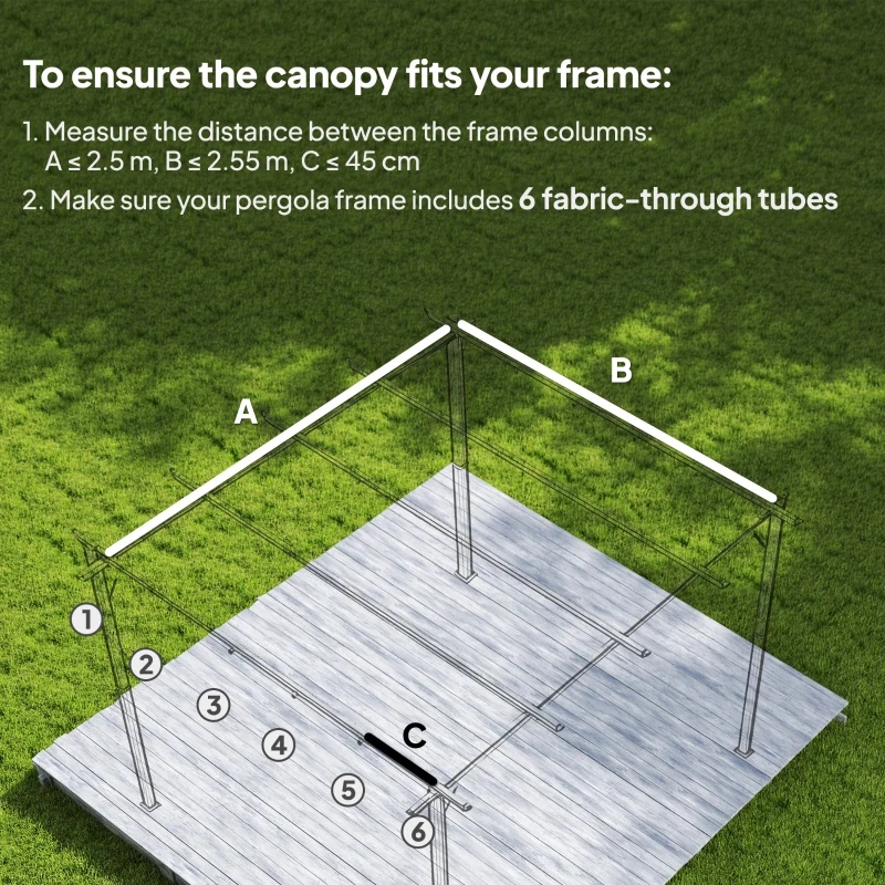 Outsunny 8.2' x 8.4' Retractable Pergola Canopy Replacement for 10' x 10' Frame, Cover Replacement (Cover Top Only), Dark Grey