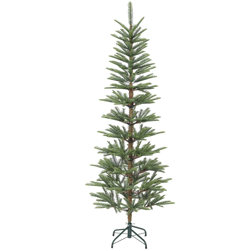 HOMCOM 6 ft Artificial Fir Pencil Christmas Tree, Hinged Xmas Tree with 442 Branch Tips and Metal Stand, Easy Assembly, Green