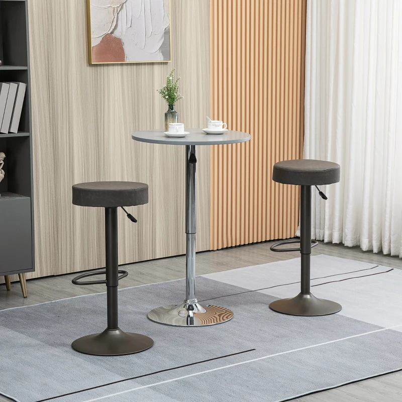 HOMCOM Modern Adjustable Bar Stools Set of 2, Swivel Barstool with Footrest, PU Leather Round Top for Kitchen, Dark Grey