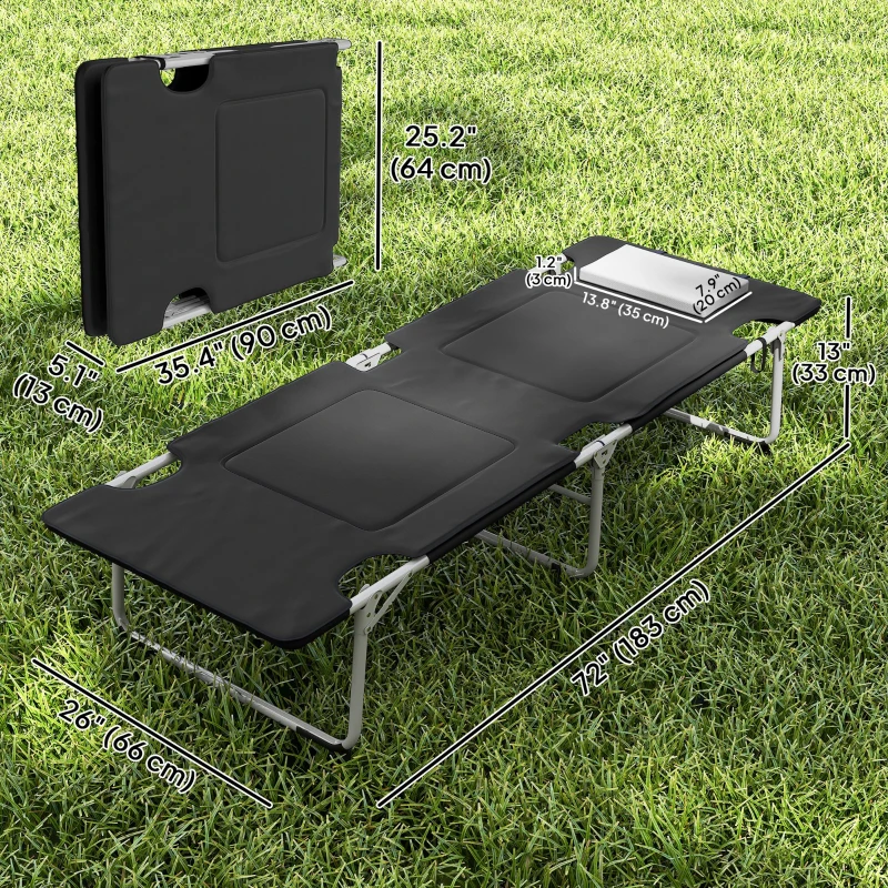 Outsunny Folding Camping Cot Sleeping Beds for adults Office Outdoor Hiking Portable, Black
