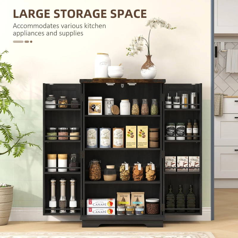HOMCOM Farmhouse Kitchen Pantry Storage Cabinet, Kitchen Pantry Cabinet with Doors and Adjustable Shelves, Black