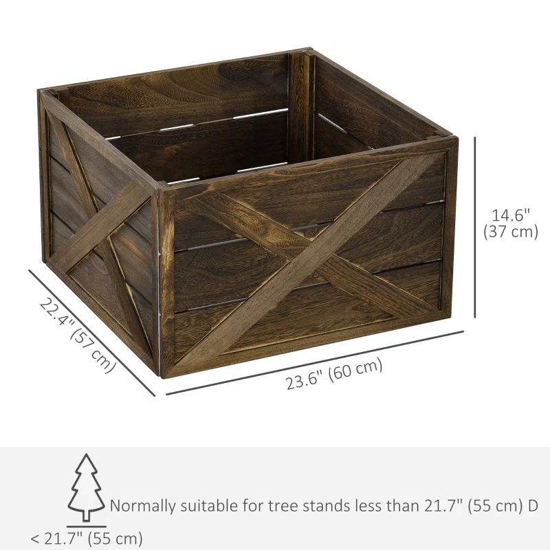 HOMCOM 24" Farmhouse Christmas Tree Base Cover Wooden Christmas Tree Collar Box Home Decoration Dark Distressed Wood Finish