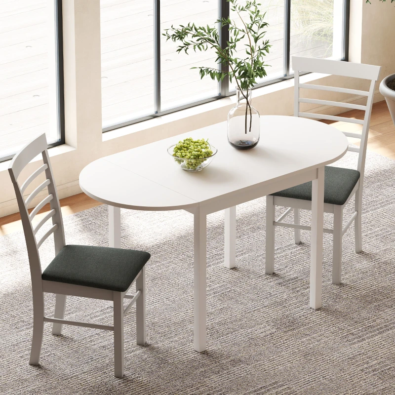 HOMCOM Solid Wood Kitchen Table, Drop Leaf Tables for Small Spaces, Folding Dining Table, White