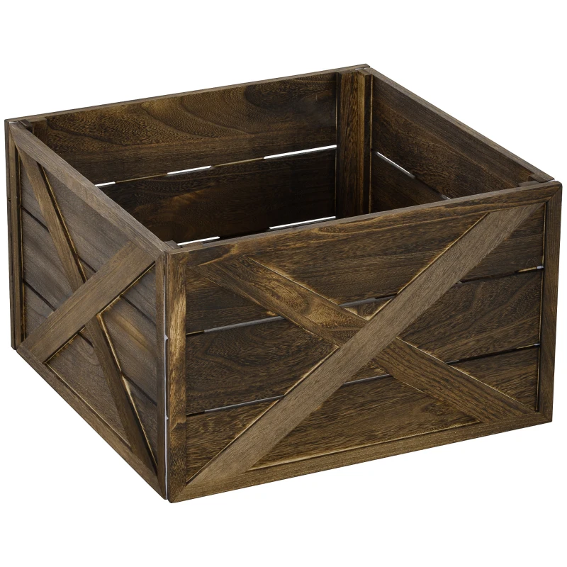 HOMCOM 24" Farmhouse Christmas Tree Base Cover Wooden Christmas Tree Collar Box Home Decoration Dark Distressed Wood Finish