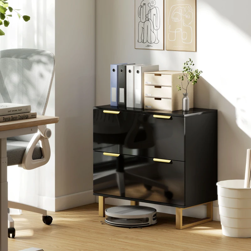 HOMCOM Lateral File Cabinet with 2 Drawers, Modern Filing Cabinet for Letter/A4/Legal Size Files, High Gloss Black