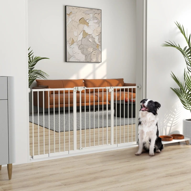 PawHut 30 Inch Tall Pet Gate with Door Dog Gate and Barrier Indoor for Stairs Includes 7", 8", 12" Extensions Kit