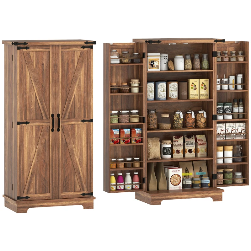 HOMCOM 47" Kitchen Pantry Storage Cabinet, Farmhouse Kitchen Pantry Cabinet with Adjustable Shelves and Door Shelves, Brown
