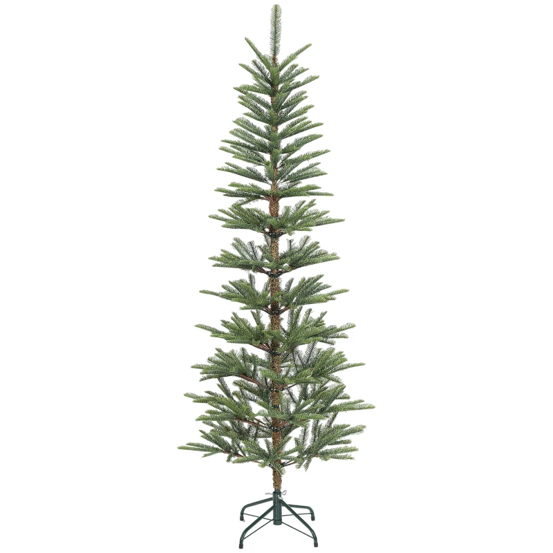 HOMCOM 6 ft Artificial Fir Pencil Christmas Tree, Hinged Xmas Tree with 442 Branch Tips and Metal Stand, Easy Assembly, Green