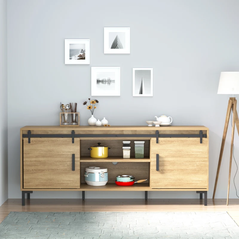 HOMCOM 6.6FT Mini Barn Door Hardware Kit, Sliding Barn Door Cabinet Hardware Kit for 19.5"W Double Doors, Black