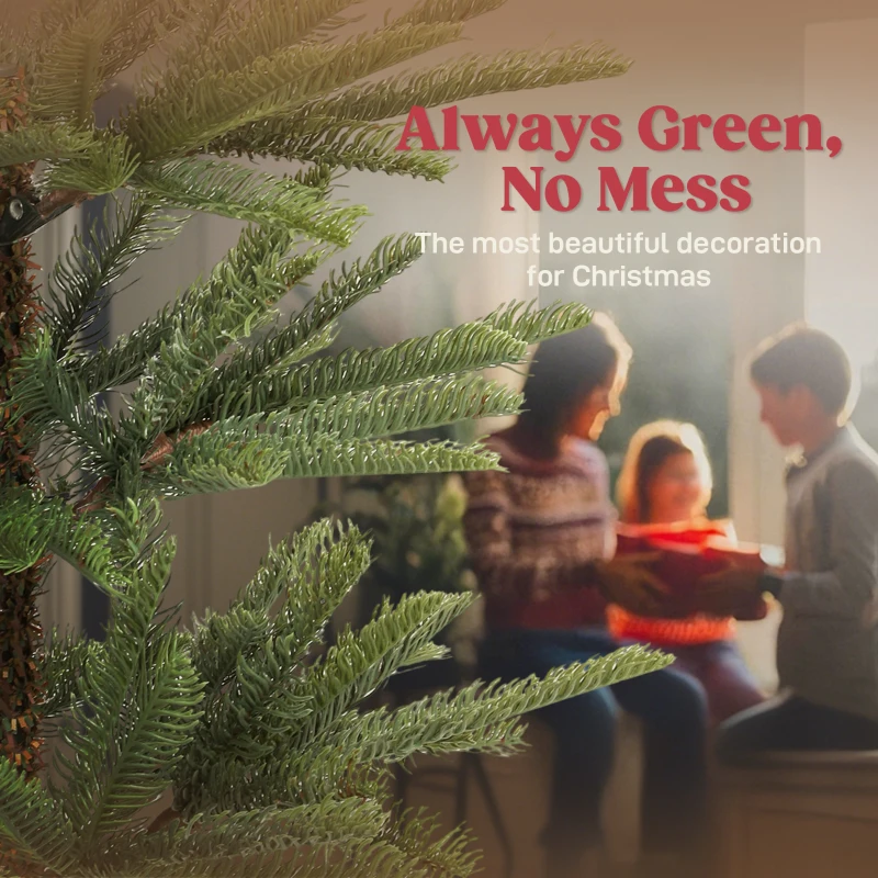 HOMCOM 6 ft Artificial Fir Pencil Christmas Tree, Hinged Xmas Tree with 442 Branch Tips and Metal Stand, Easy Assembly, Green