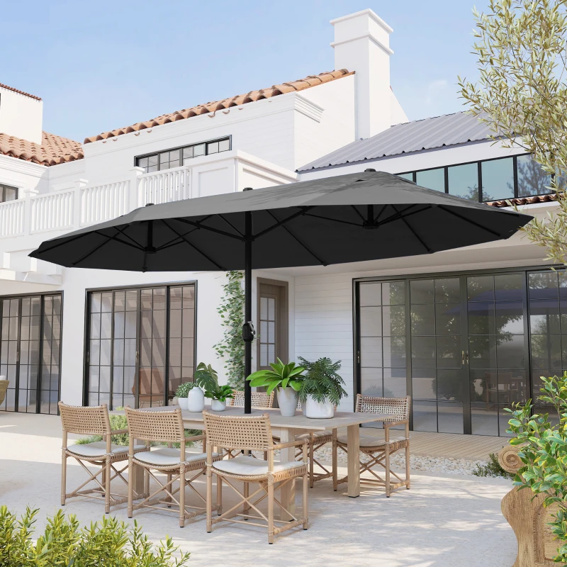 Outsunny 15ft Double-sided Outdoor Sun Umbrella with Twin Canopy, Outdoor Parasol with Crank for Pool, Deck, Black